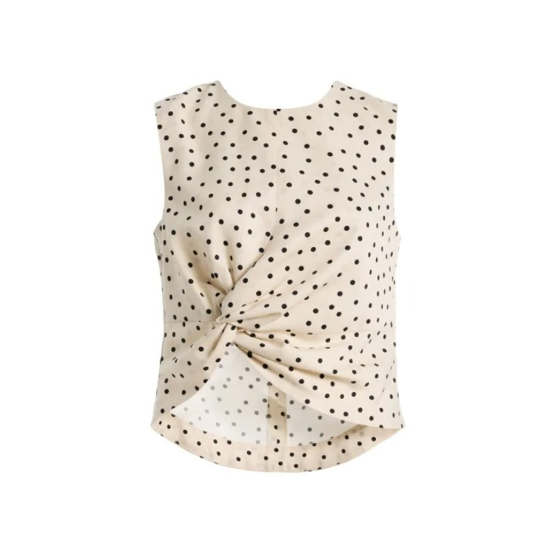 Ivory Polka Dot Twist-Front Sleeveless Top