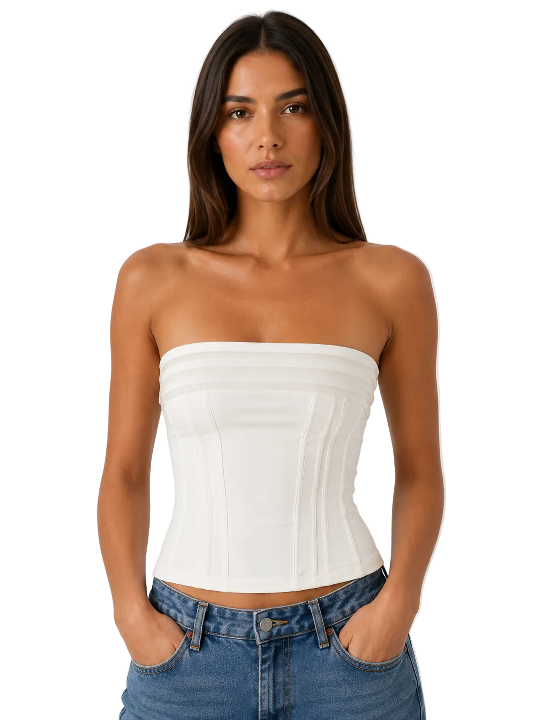 Ivory Strapless Corset Top with Lace-Up Back