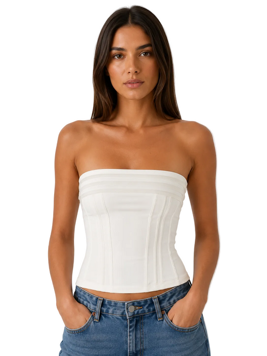 Ivory Strapless Corset Top with Lace-Up Back