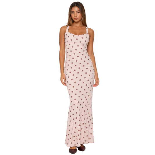 Blush Pink Polka-Dot Cross-Back Maxi Dress