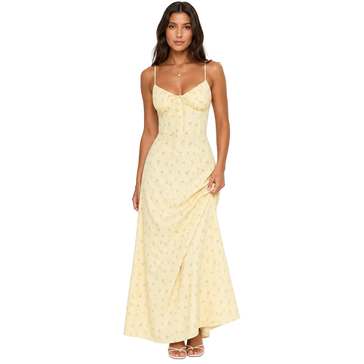 Pale Yellow Floral Corset Maxi Dress