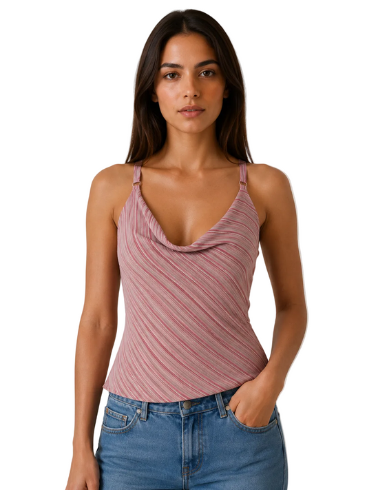 Dusty Rose Striped Cowl-Neck Halter Top