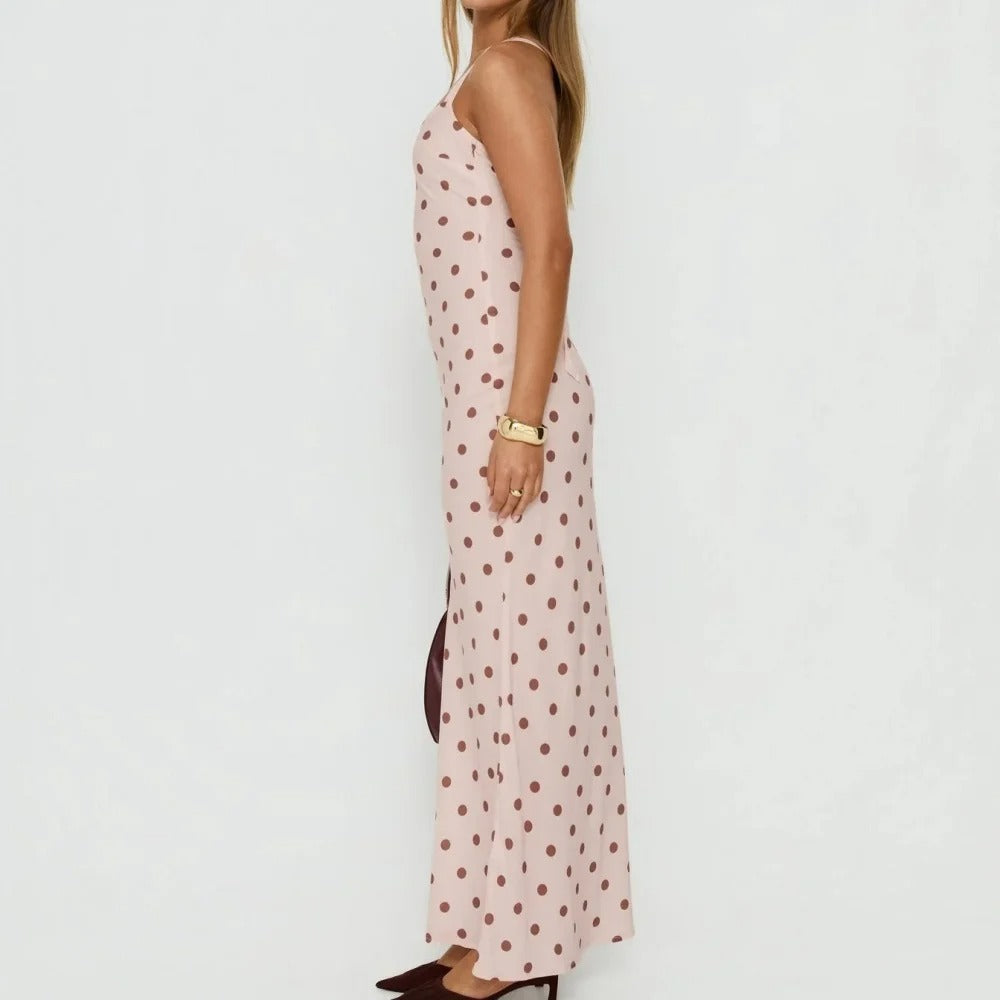 Blush Pink Polka-Dot Cross-Back Maxi Dress