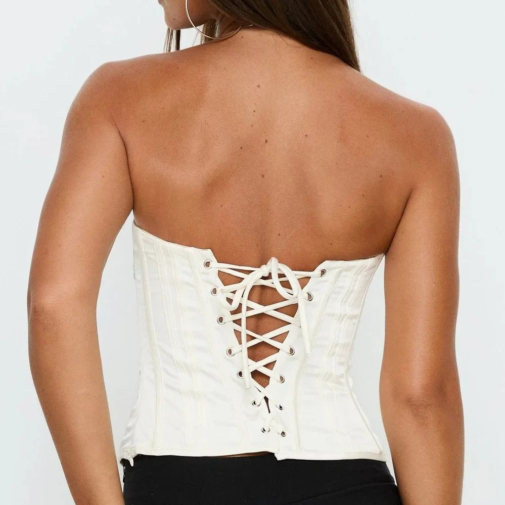 Ivory Strapless Corset Top with Lace-Up Back