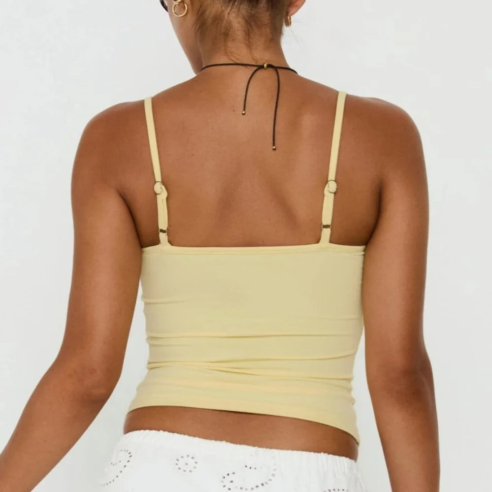 Pale Yellow Floral Square-Neck Cami Top