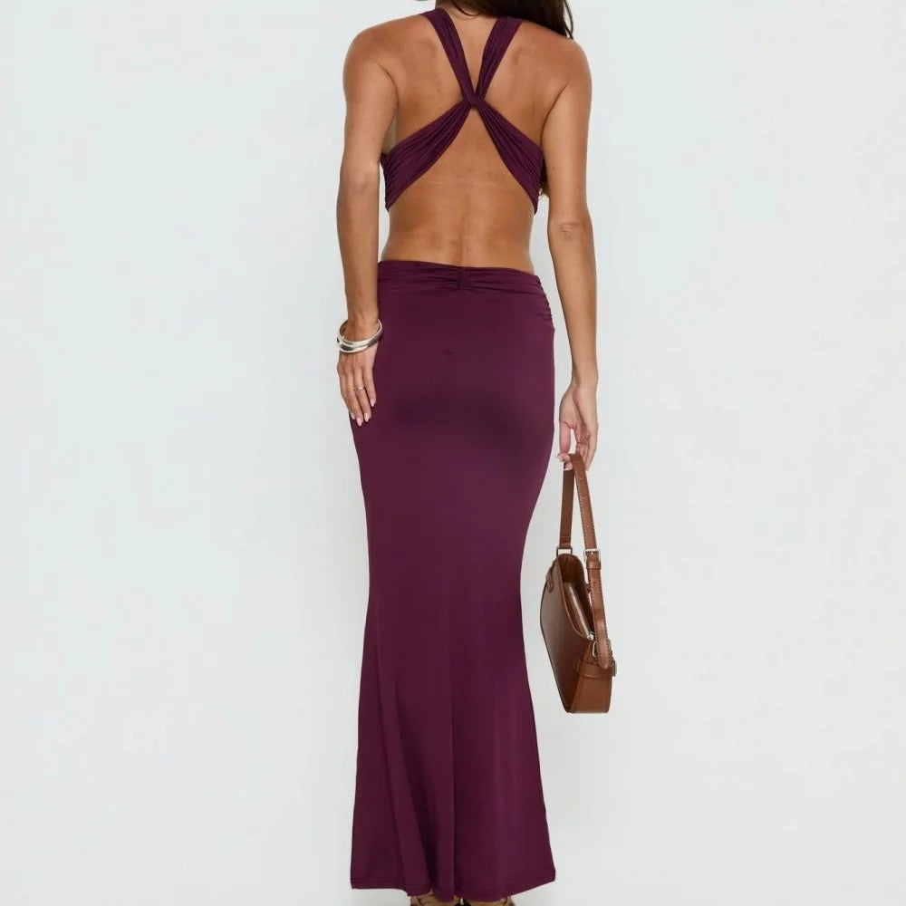Plum Purple Cutout Cross-Front Maxi Dress